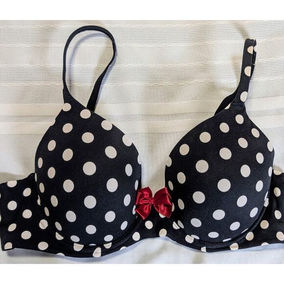 Soma 36C Bra Black Embraceable Full Coverage Underwire Polka Dot Bow Rockabilly - Picture 1 of 5
